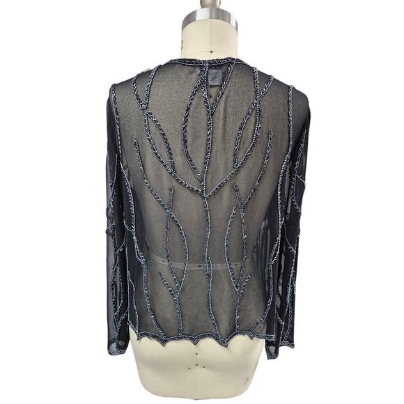 JMD New York Blouse Jacket Evening LP Sheer Black Fully Beaded Long Sleeves - Picture 5 of 6